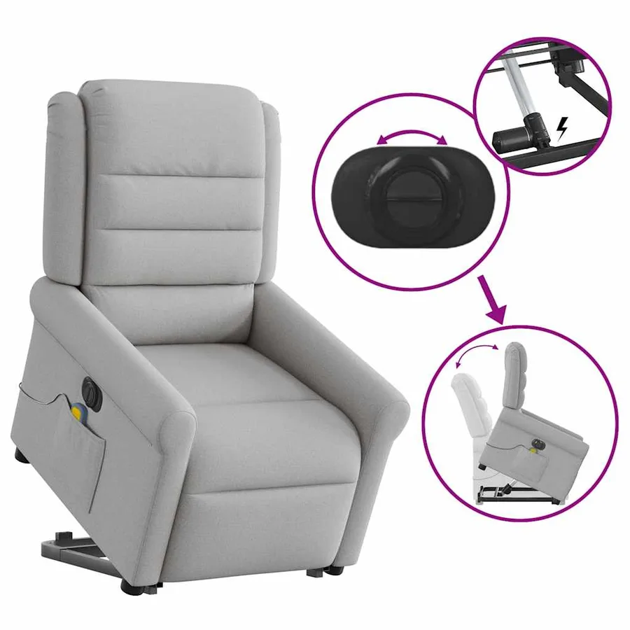 Fauteuil inclinable de massage électrique gris nuage tissu - 9