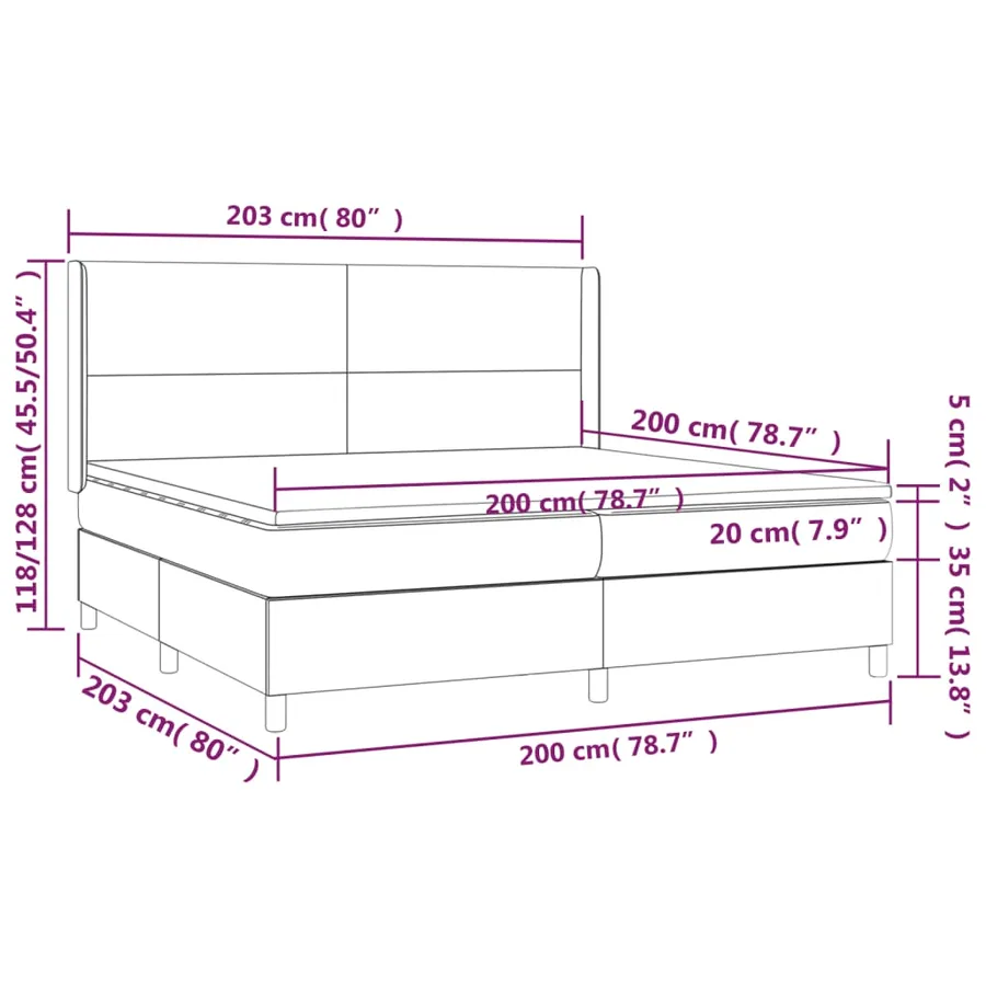 Sommier à lattes de lit avec matelas Crème 200x200 cm Tissu - 7