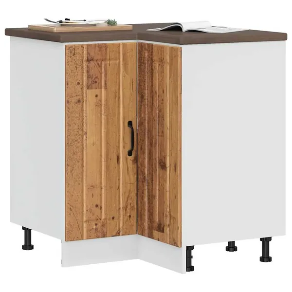 Armoire d'angle de cuisine Lucca vieux bois bois d'ingénierie