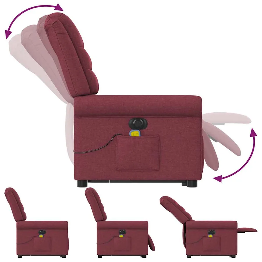 Fauteuil inclinable de massage électrique Rouge bordeaux Tissu - 8