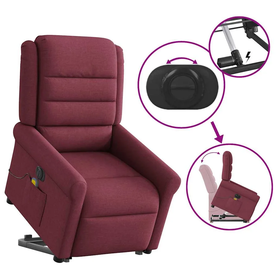 Fauteuil inclinable de massage électrique Rouge bordeaux Tissu - 9
