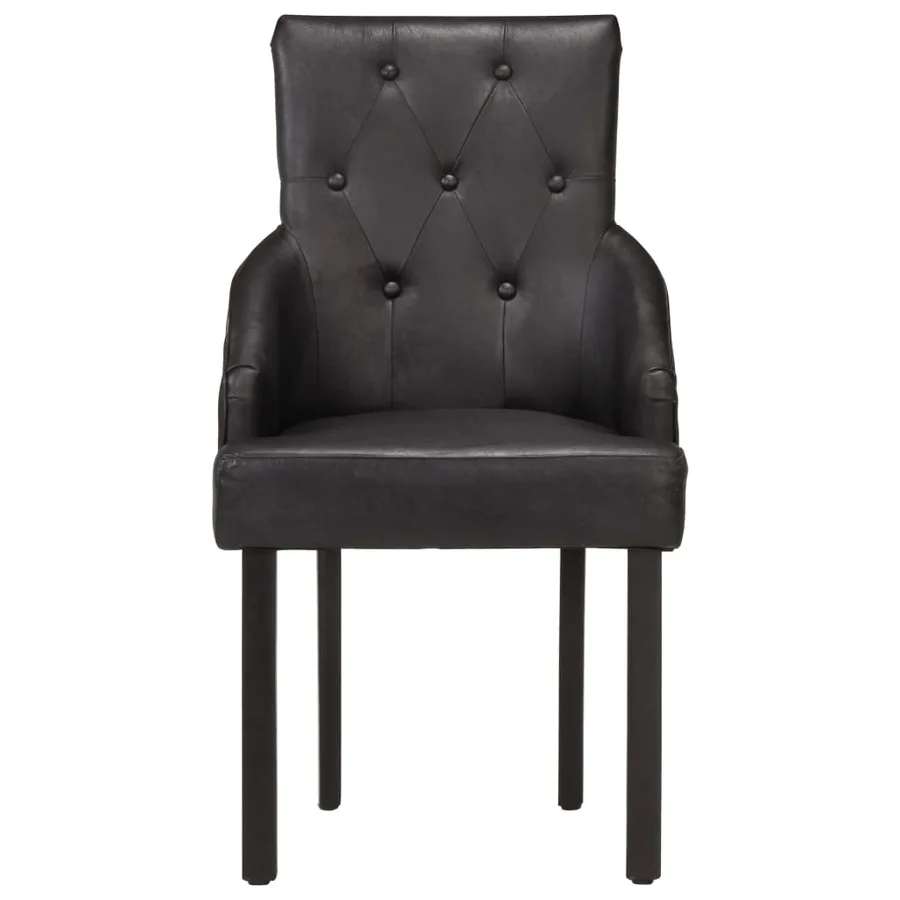 Chaises à manger lot de 6 noir cuir de chèvre véritable - 3