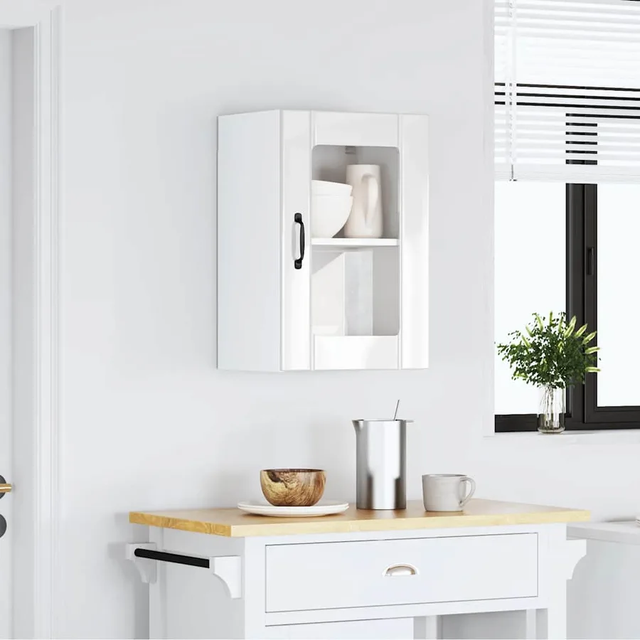 Armoire murale cuisine avec porte en verre Lucca blanc brillant - 3