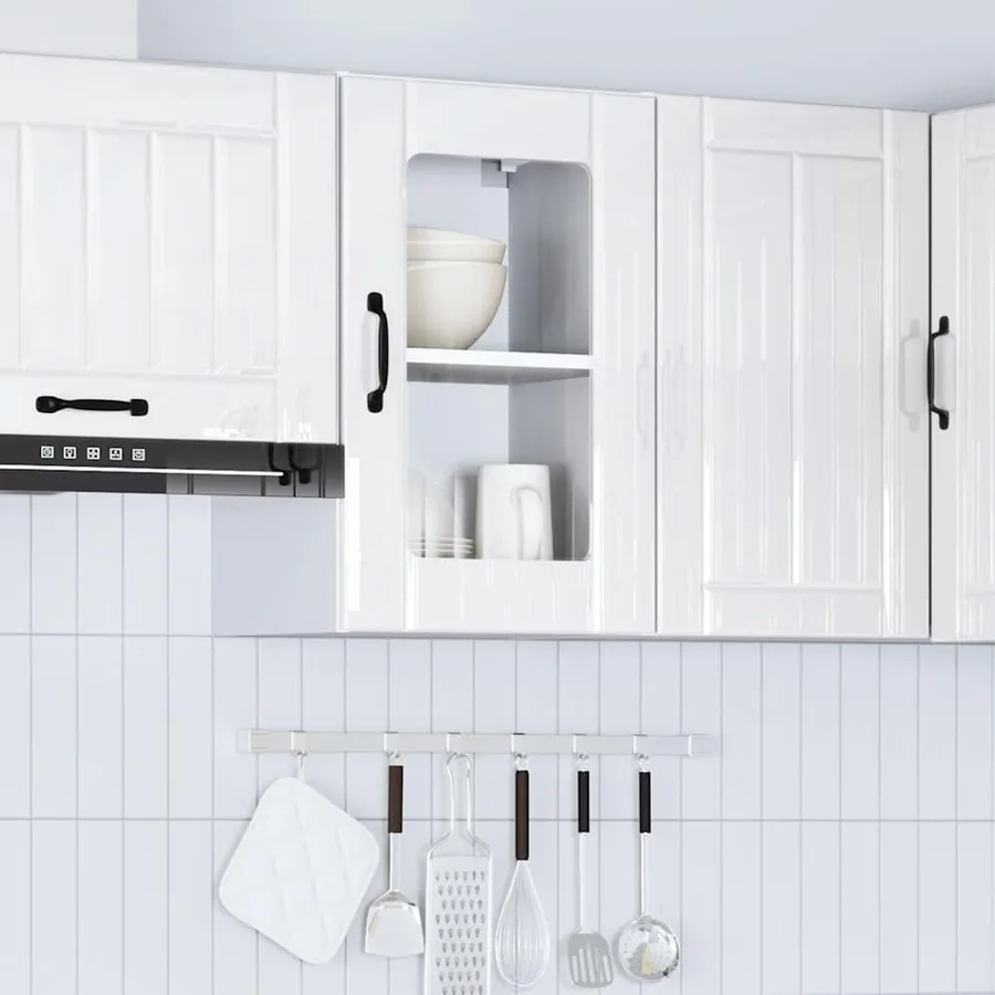 Armoire murale cuisine avec porte en verre Lucca blanc brillant - 4