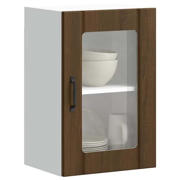Armoire murale de cuisine et porte en verre Lucca chêne marron