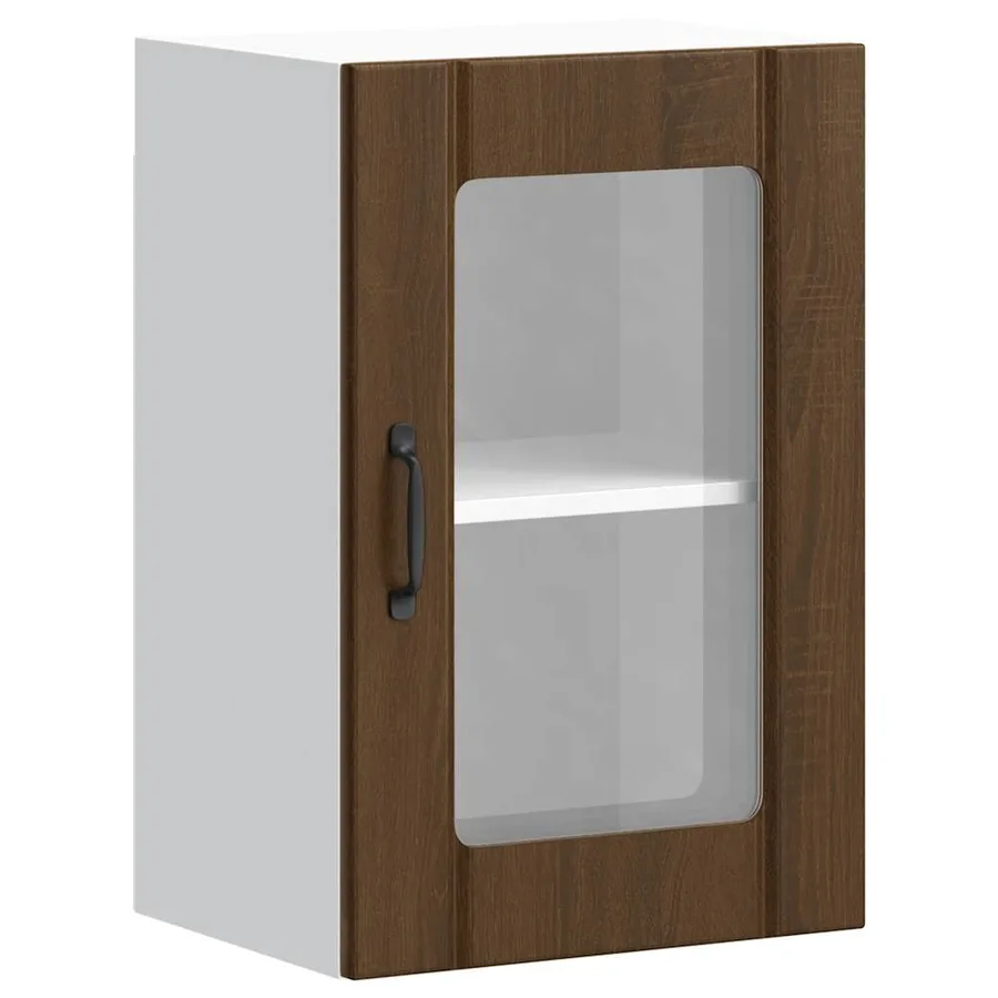 Armoire murale de cuisine et porte en verre Lucca chêne marron - 2