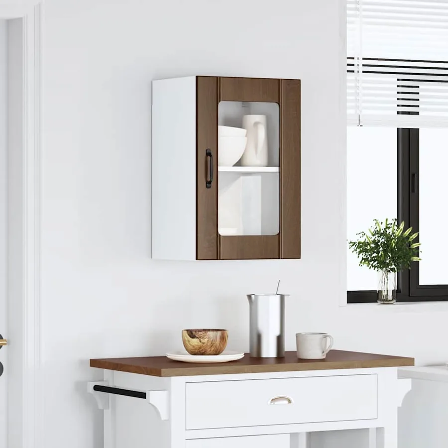Armoire murale de cuisine et porte en verre Lucca chêne marron - 3