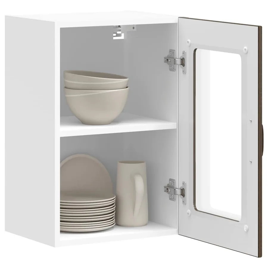 Armoire murale de cuisine et porte en verre Lucca chêne marron - 5