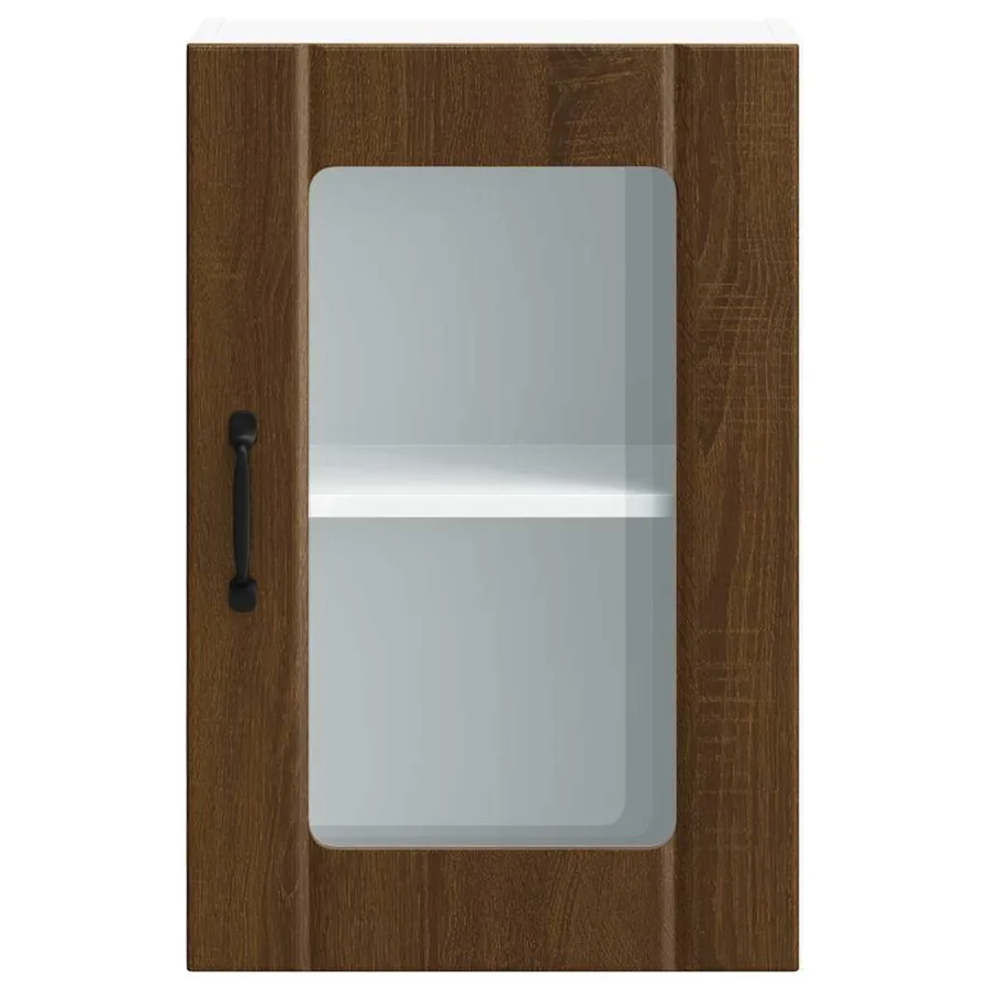 Armoire murale de cuisine et porte en verre Lucca chêne marron - 6