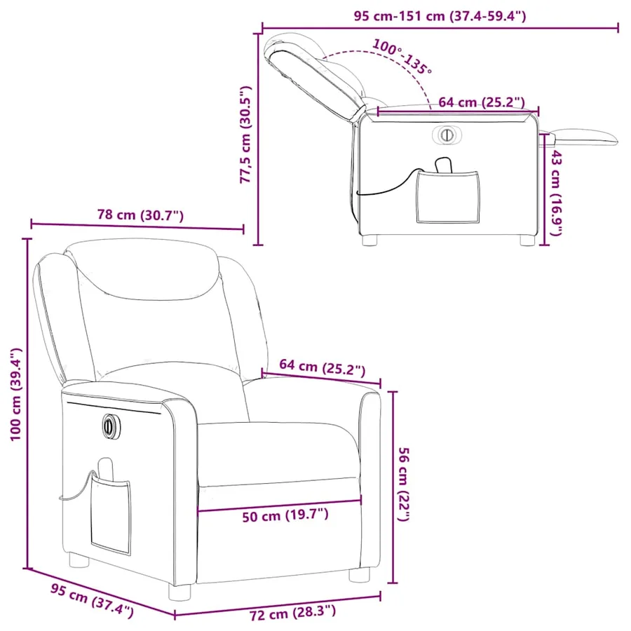 Fauteuil de massage inclinable électrique Noir Tissu - 16