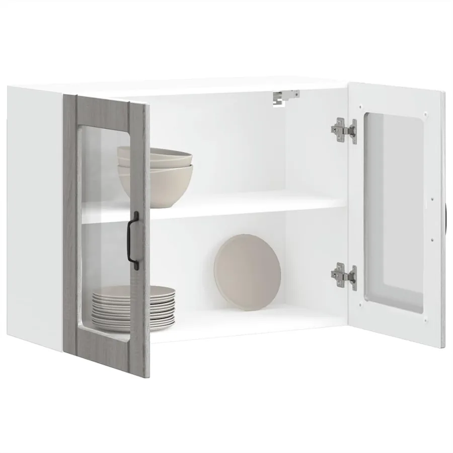 Armoire murale de cuisine avec porte vitrée "Lucca" Bois d'ingénierie Sonoma gris