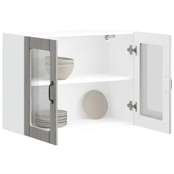 Armoire murale de cuisine avec porte vitrée "Lucca" Bois d'ingénierie Sonoma gris