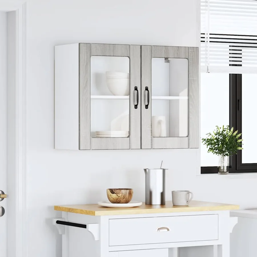 Armoire murale de cuisine avec porte vitrée "Lucca" Bois d'ingénierie Sonoma gris - 3