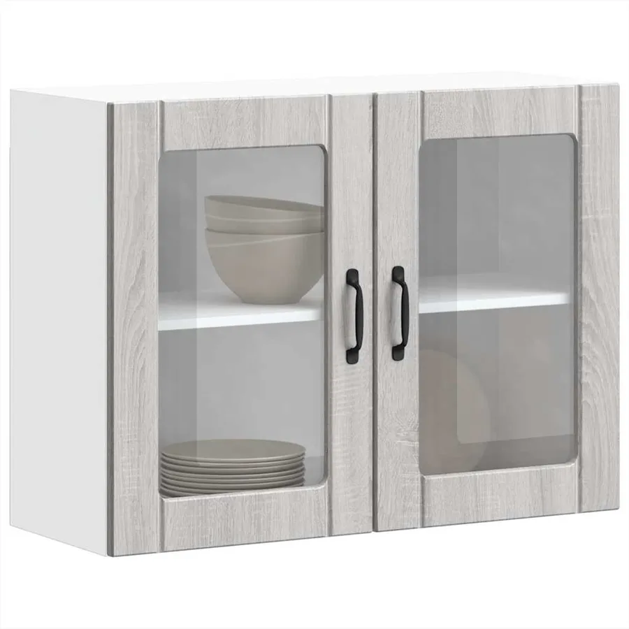 Armoire murale de cuisine avec porte vitrée "Lucca" Bois d'ingénierie Sonoma gris - 5