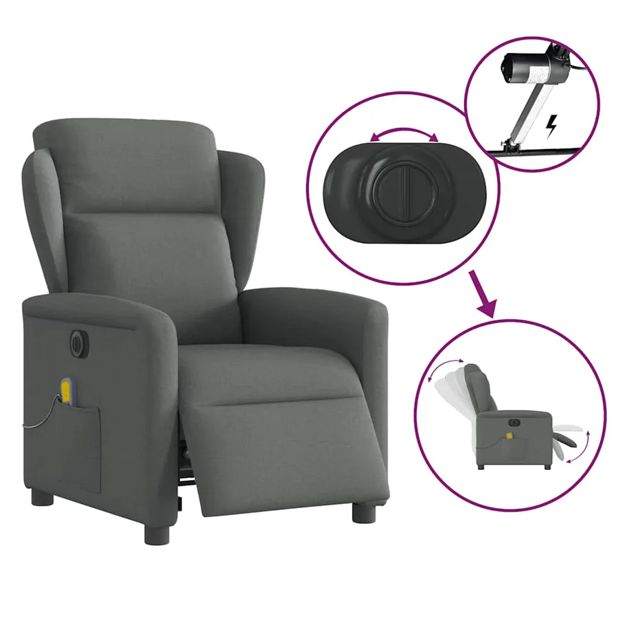 Fauteuil inclinable de massage électrique gris foncé tissu - 8