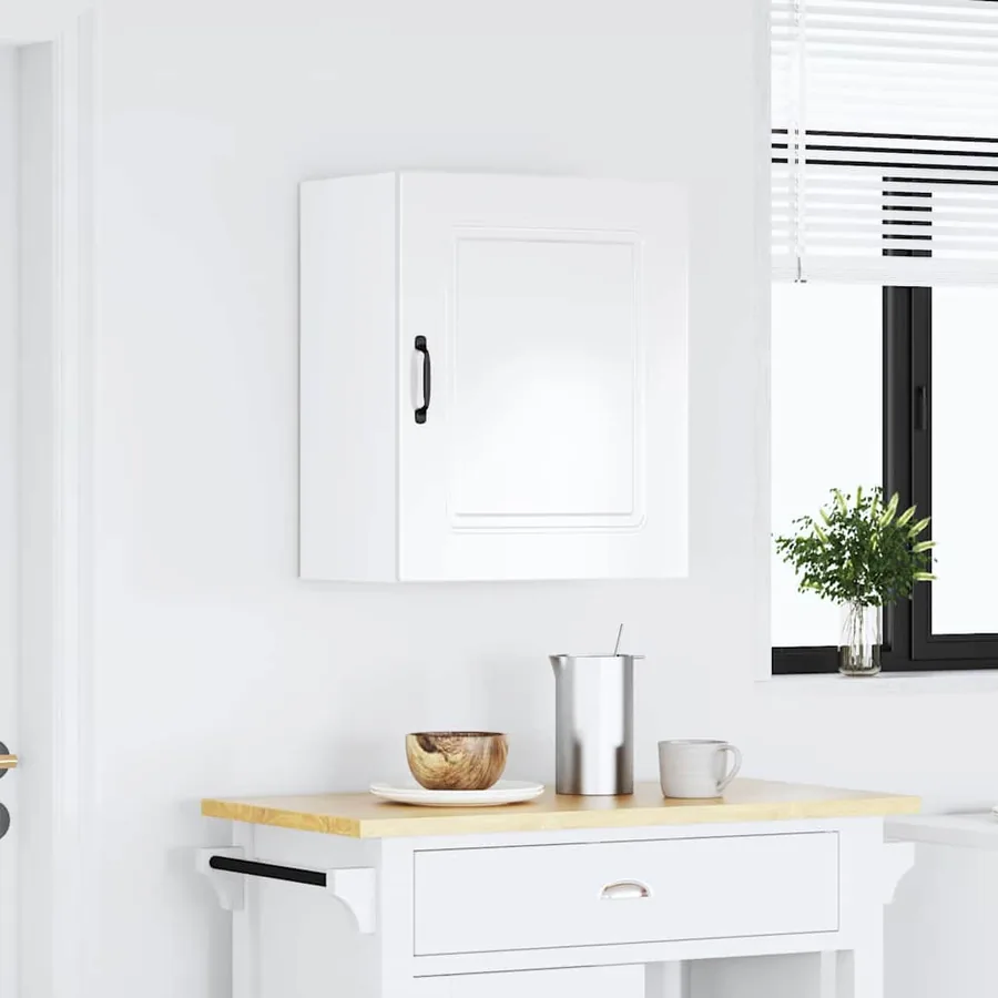 Meuble haut de cuisine Kalmar en bois d'ingénierie blanc brillant