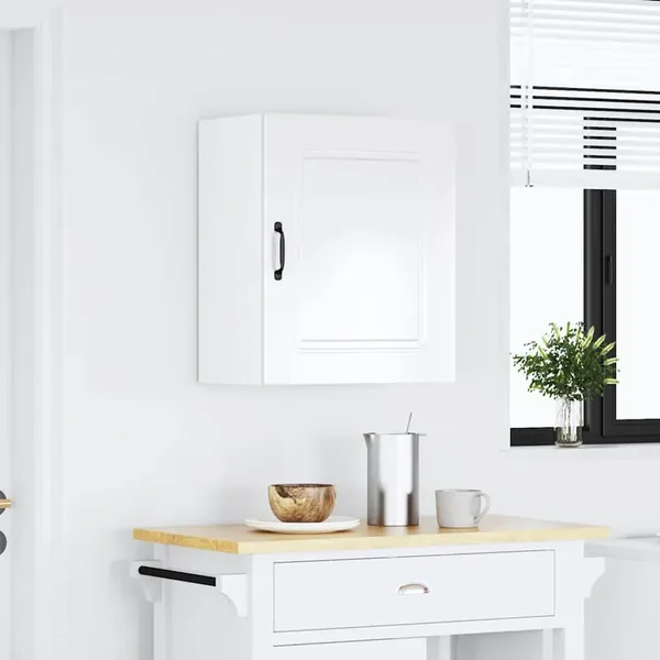 Meuble haut de cuisine Kalmar en bois d'ingénierie blanc brillant