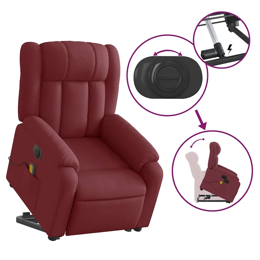 Fauteuil inclinable de massage électrique Rouge bordeaux Tissu - 10