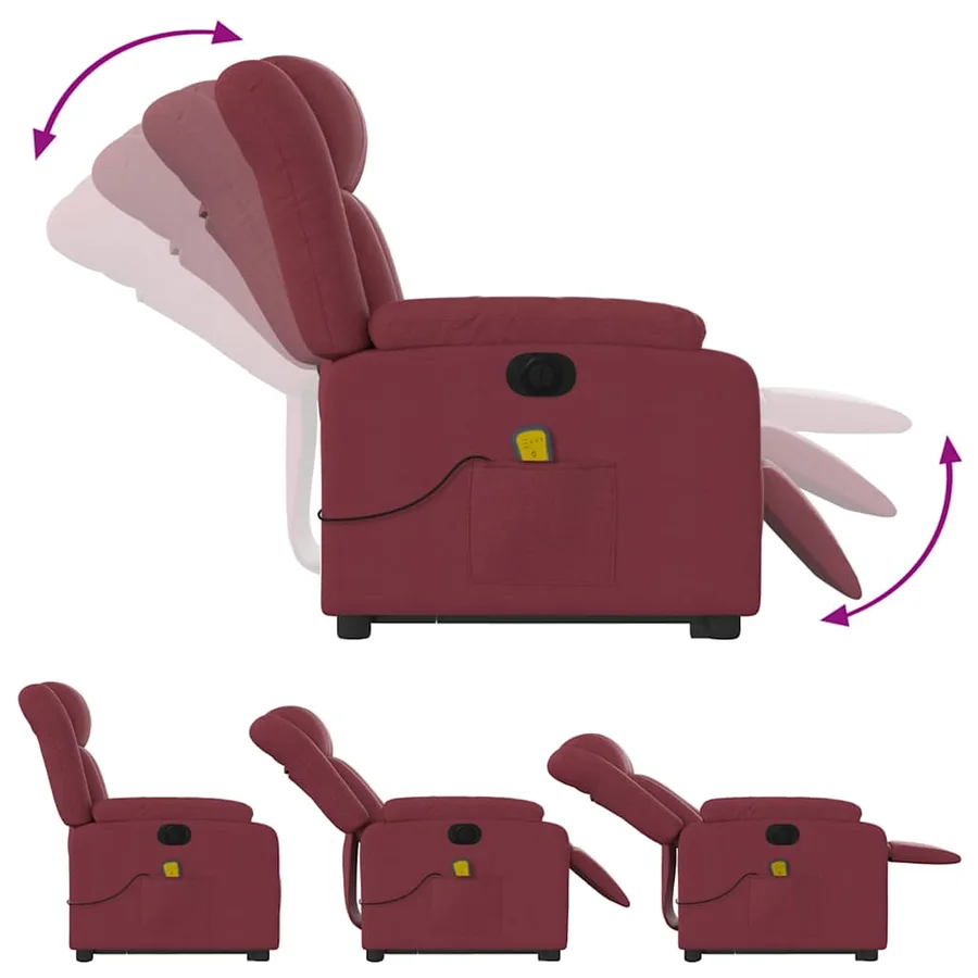 Fauteuil inclinable de massage électrique Rouge bordeaux Tissu - 11