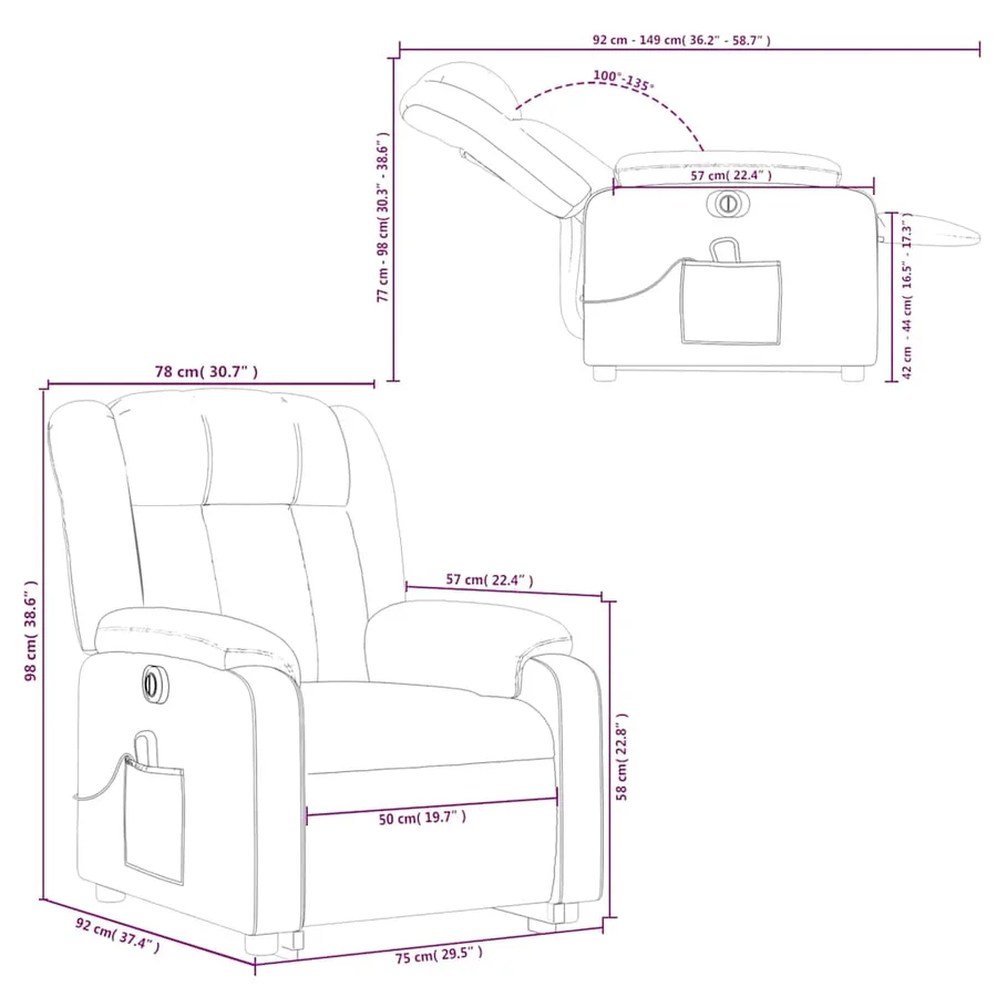 Fauteuil inclinable de massage électrique Rouge bordeaux Tissu - 17