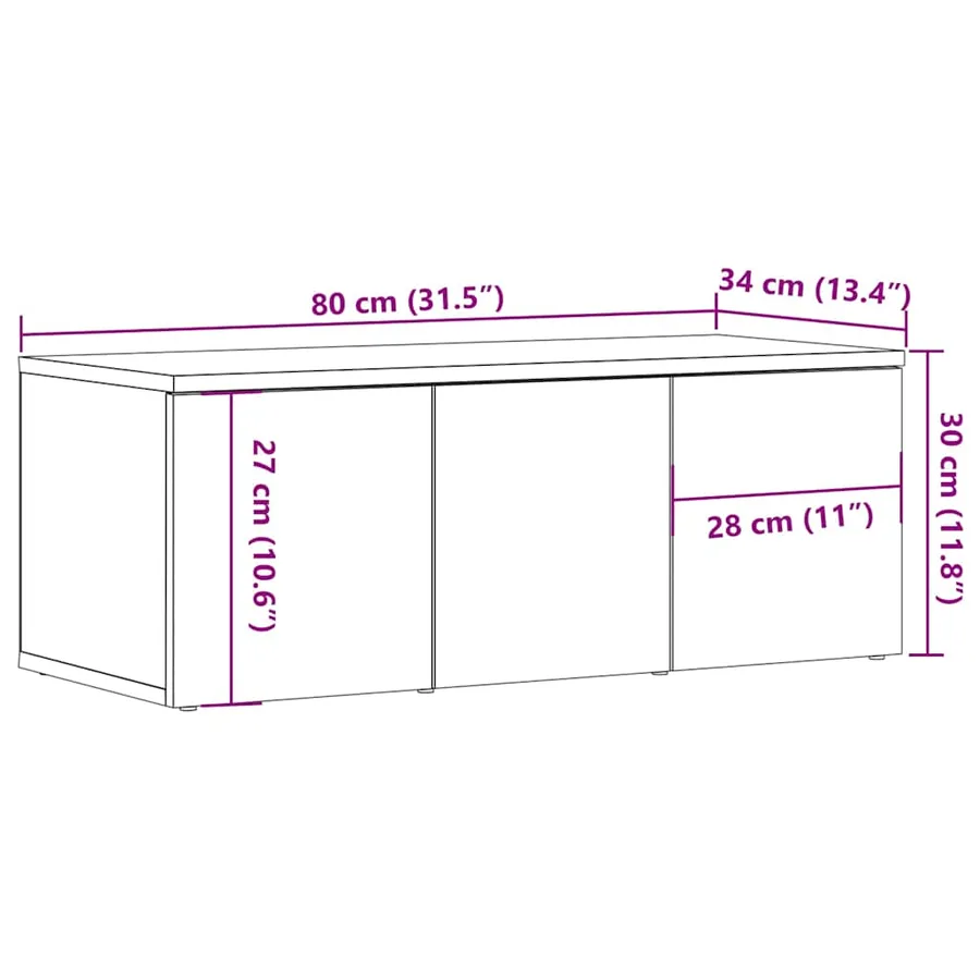 Meuble TV vieux bois 80x34x30 cm bois d'ingénierie - 10