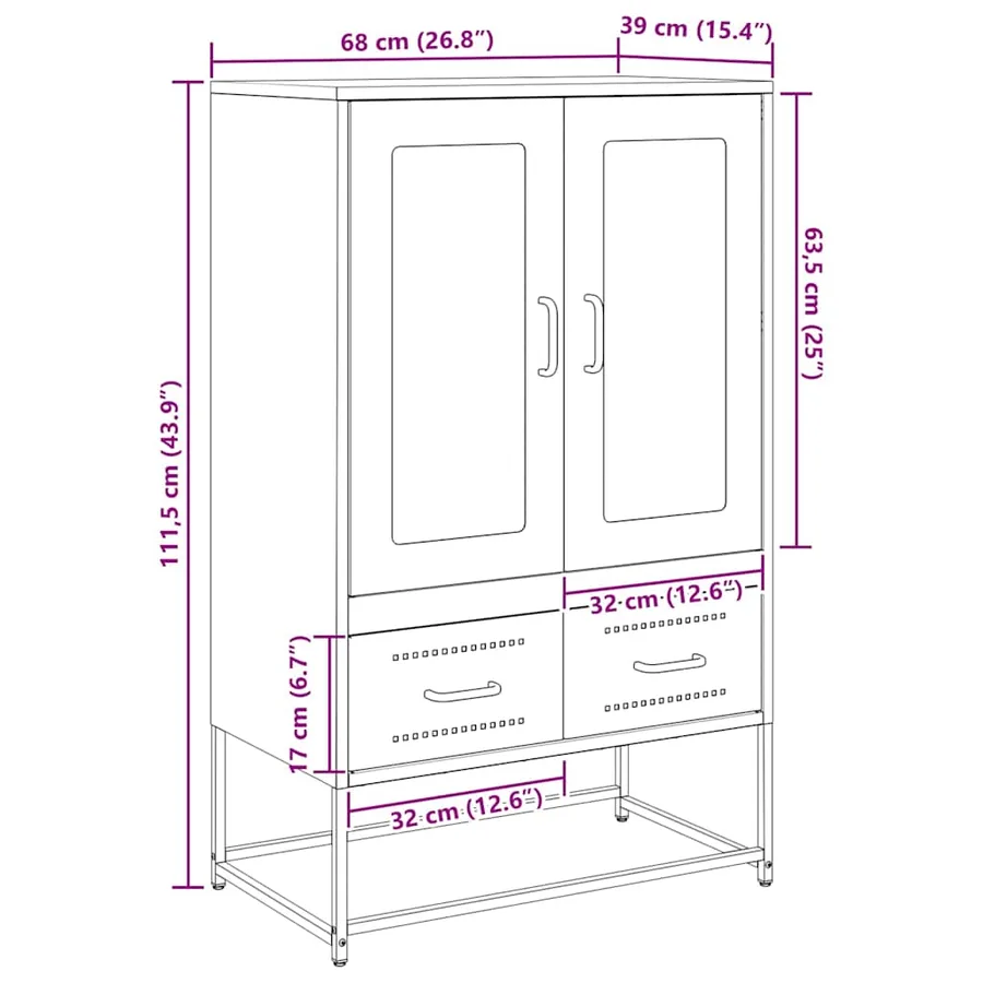 Buffet haut noir 68x39x111,5 cm acier - 13