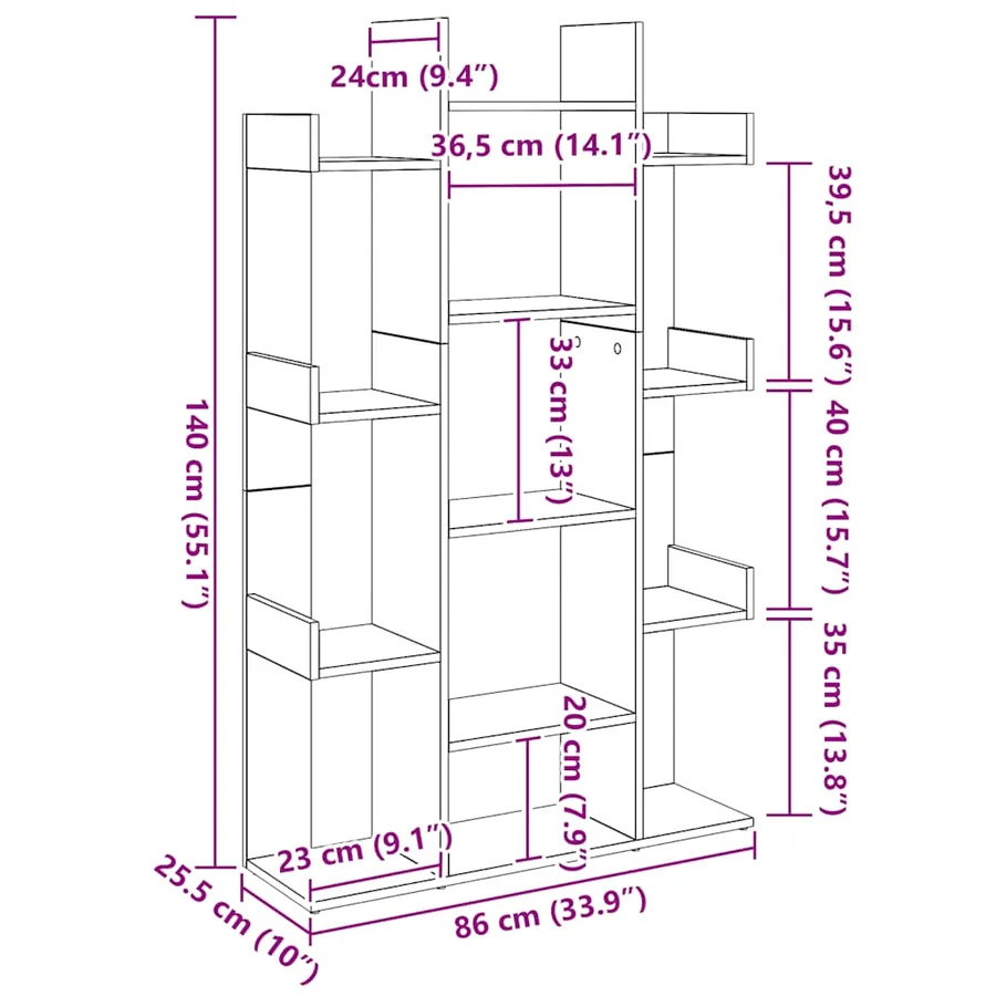 Bibliothèque chêne artisanal 86x25,5x140 cm bois d'ingénierie - 8