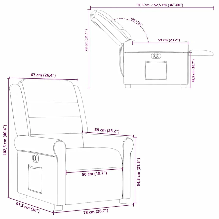 Fauteuil inclinable électrique Noir Tissu - 15