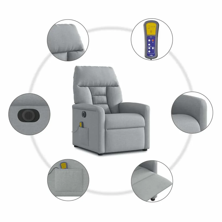 Fauteuil de massage inclinable électrique gris clair tissu - 10