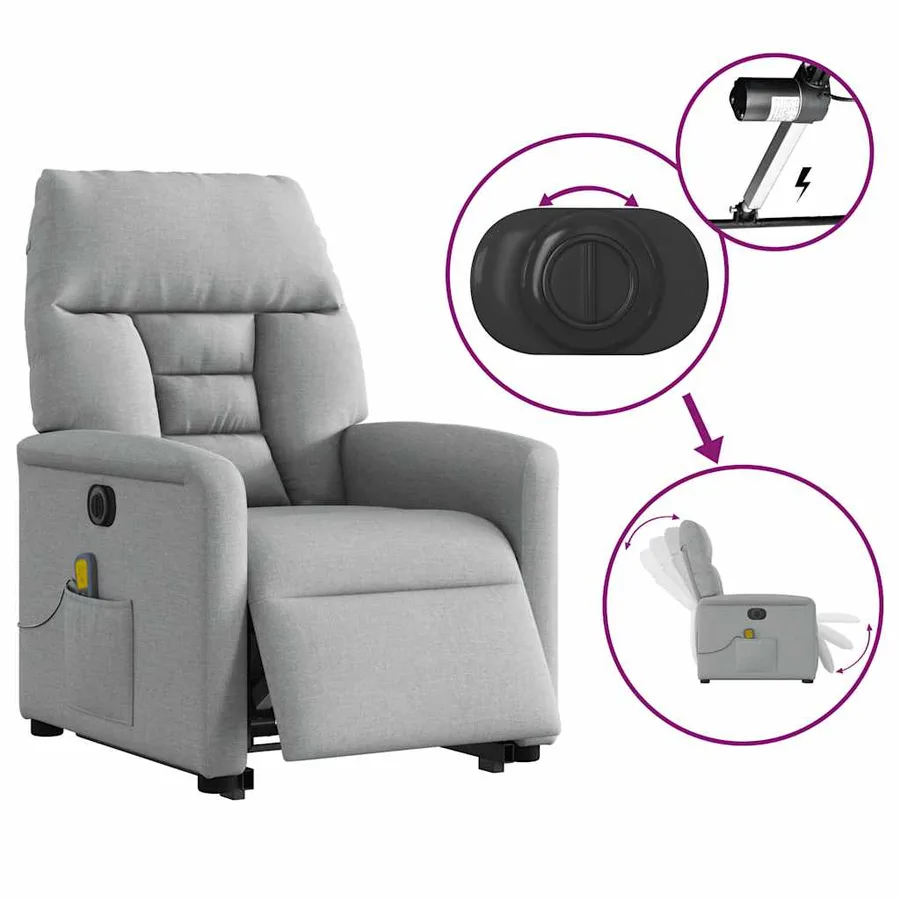 Fauteuil inclinable de massage électrique Gris clair Tissu - 10