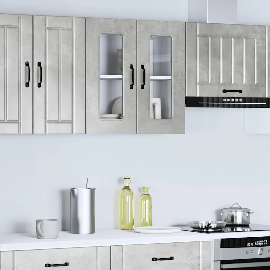Armoire murale de cuisine avec porte en verre Kalmar gris béton - 3