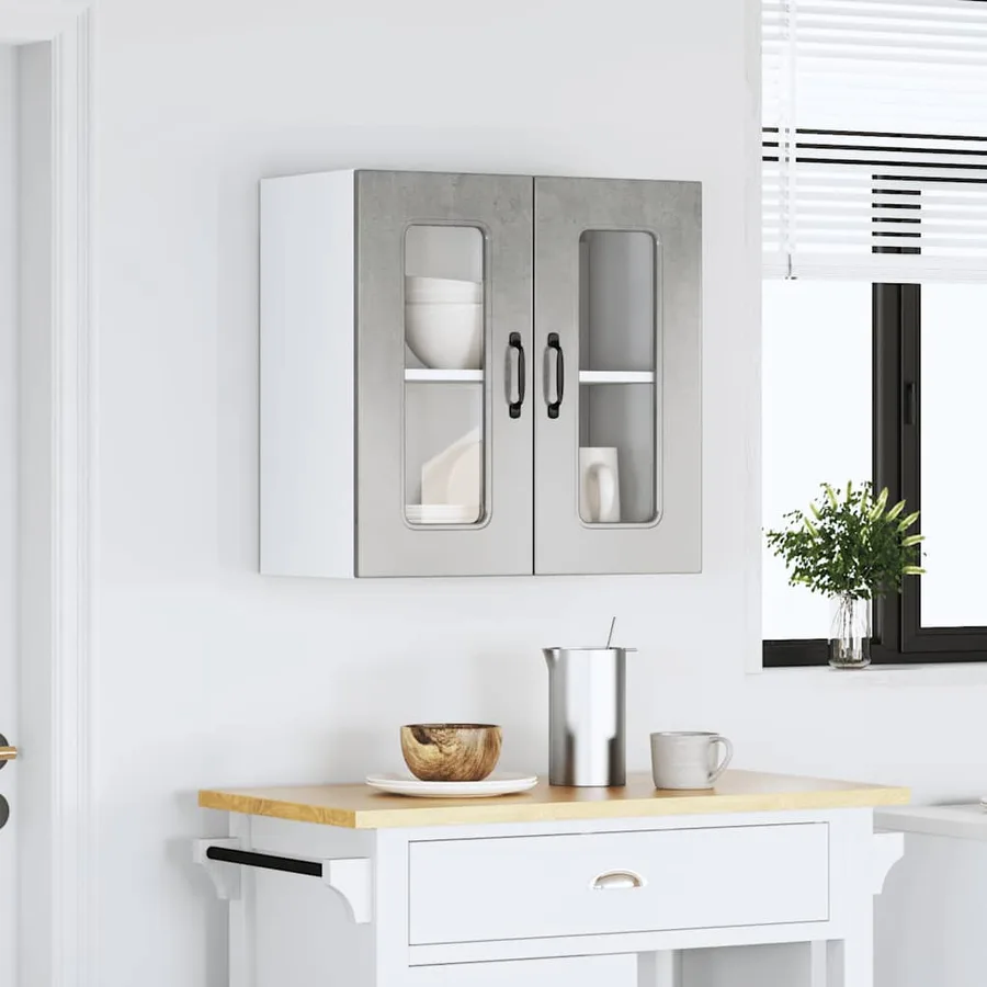 Armoire murale de cuisine avec porte en verre Kalmar gris béton - 4