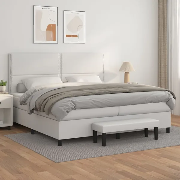 Sommier à lattes de lit avec matelas Blanc 200x200cm Similicuir