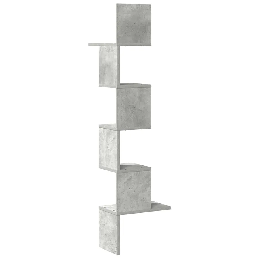 Étagère murale d'angle gris béton 32x32x127,5cm bois ingénierie - 6