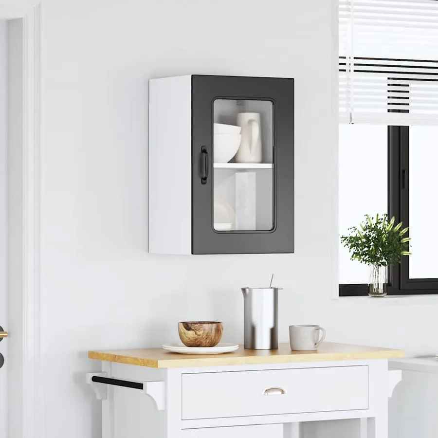 Armoire murale de cuisine avec porte en verre Kalmar noir - 3