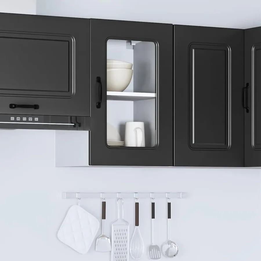 Armoire murale de cuisine avec porte en verre Kalmar noir - 4