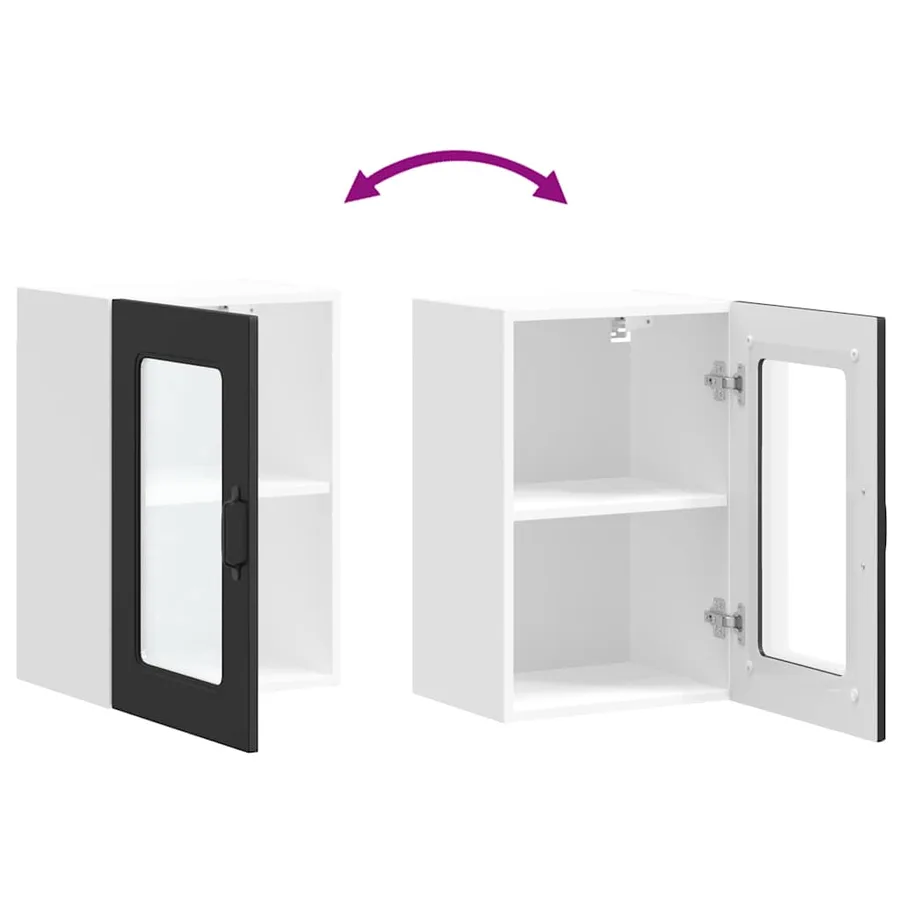 Armoire murale de cuisine avec porte en verre Kalmar noir - 9