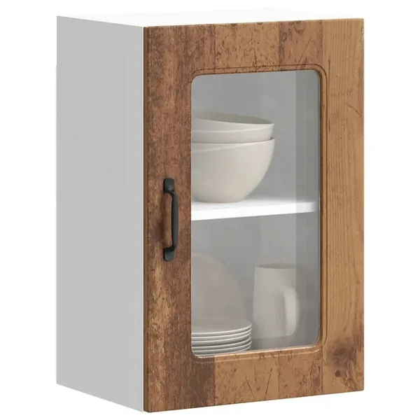 Armoire murale de cuisine avec porte vitrée "Kalmar" Bois d'ingénierie ancien