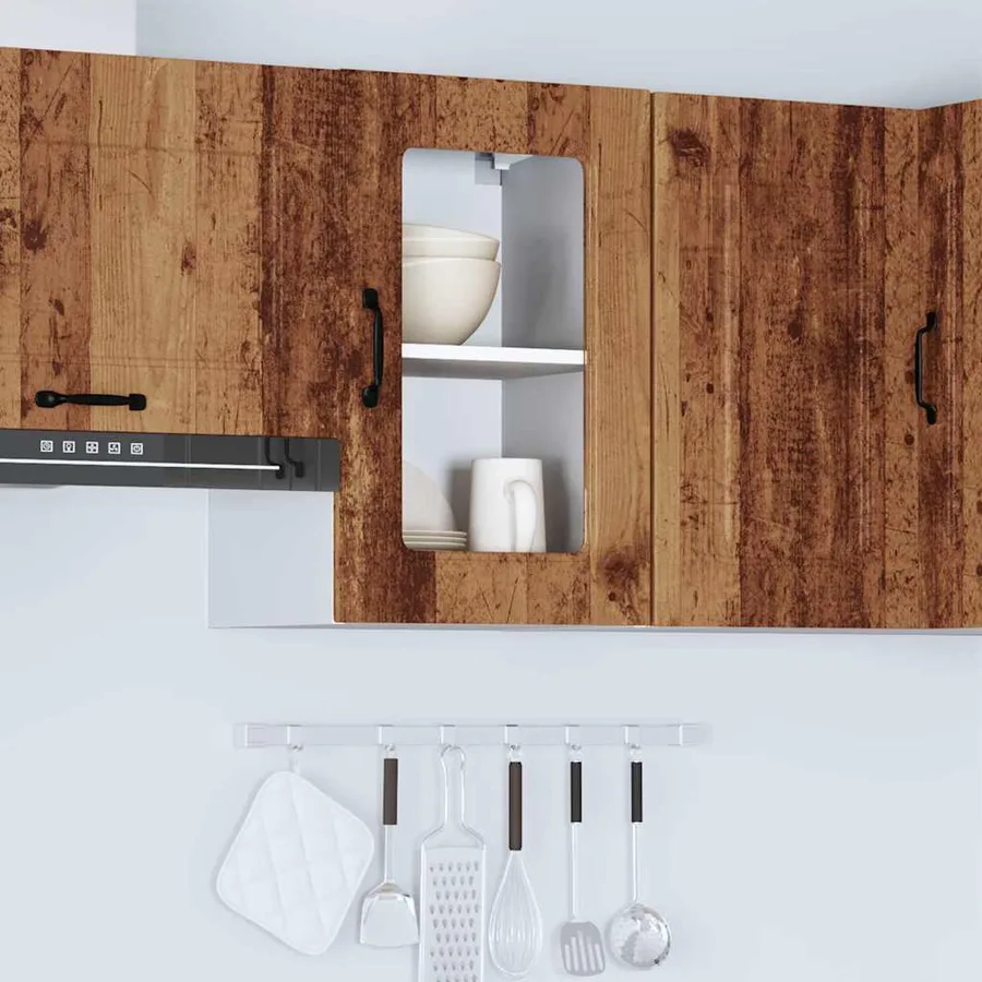 Armoire murale de cuisine avec porte vitrée "Kalmar" Bois d'ingénierie ancien - 4