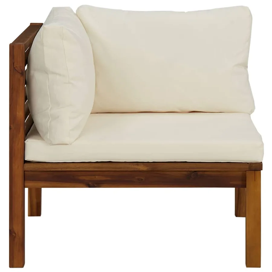 Canapé d'angle sectionnel et coussin blanc crème Bois d'acacia - 3