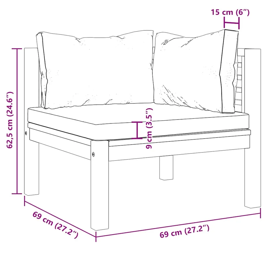 Canapé d'angle sectionnel et coussin blanc crème Bois d'acacia - 7