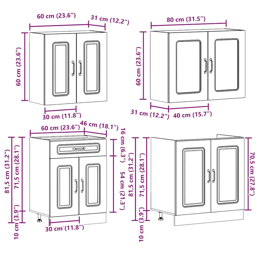 Ensemble de 4 meubles de cuisine en bois d'ingénierie "Kalmar" en chêne brun - 8