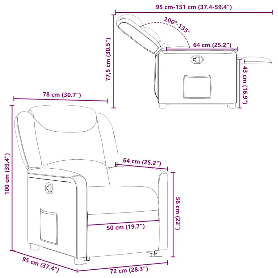 Fauteuil inclinable marron foncé tissu - 15