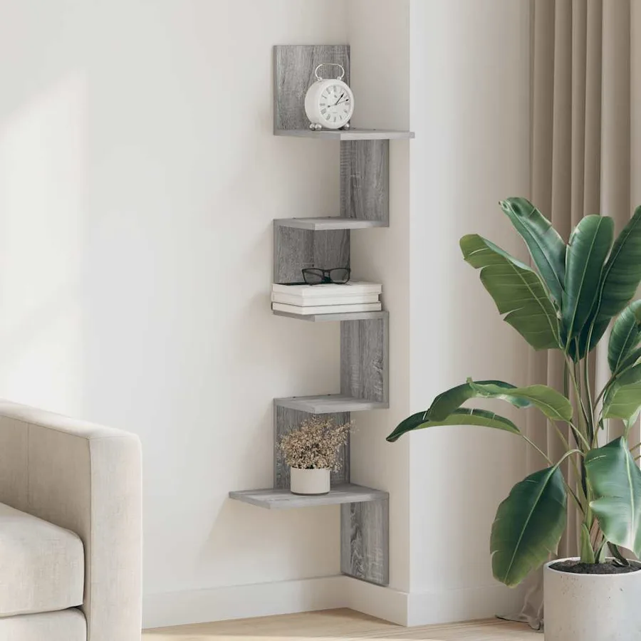 Étagère d'angle murale sonoma gris 32x32x127,5 cm - 3
