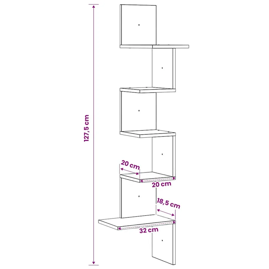 Étagère d'angle murale sonoma gris 32x32x127,5 cm - 9