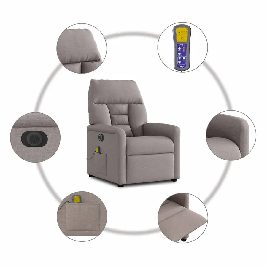 Fauteuil de massage inclinable électrique Taupe Tissu - 10