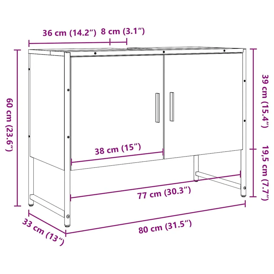 Armoire de salle de bain vieux bois 80x33x60 cm bois ingénierie - 12