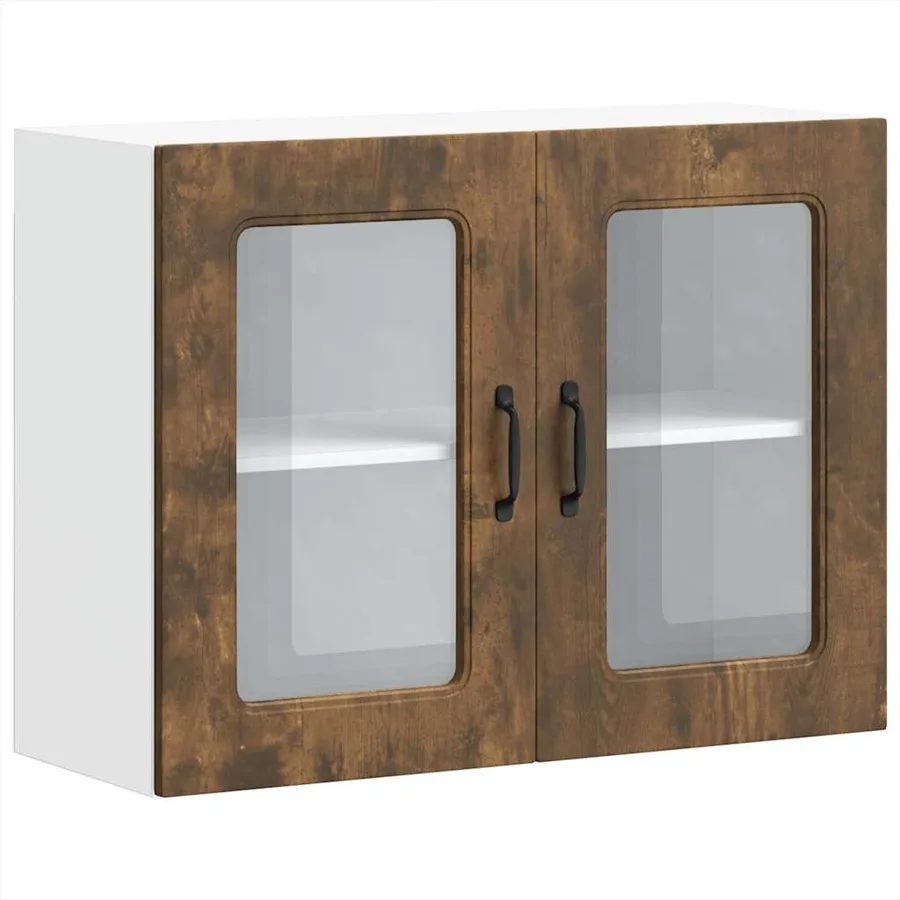 Armoire murale de cuisine avec porte vitrée "Kalmar" Chêne fumé Bois d'ingénierie - 2