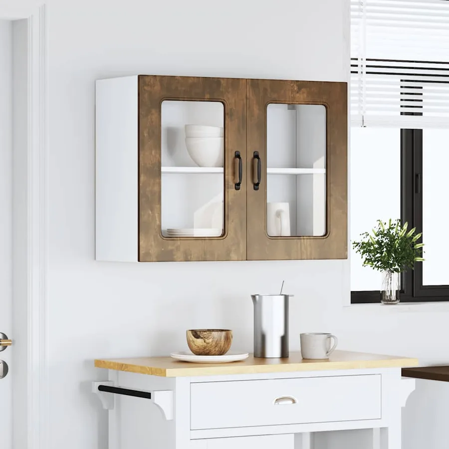Armoire murale de cuisine avec porte vitrée "Kalmar" Chêne fumé Bois d'ingénierie - 3