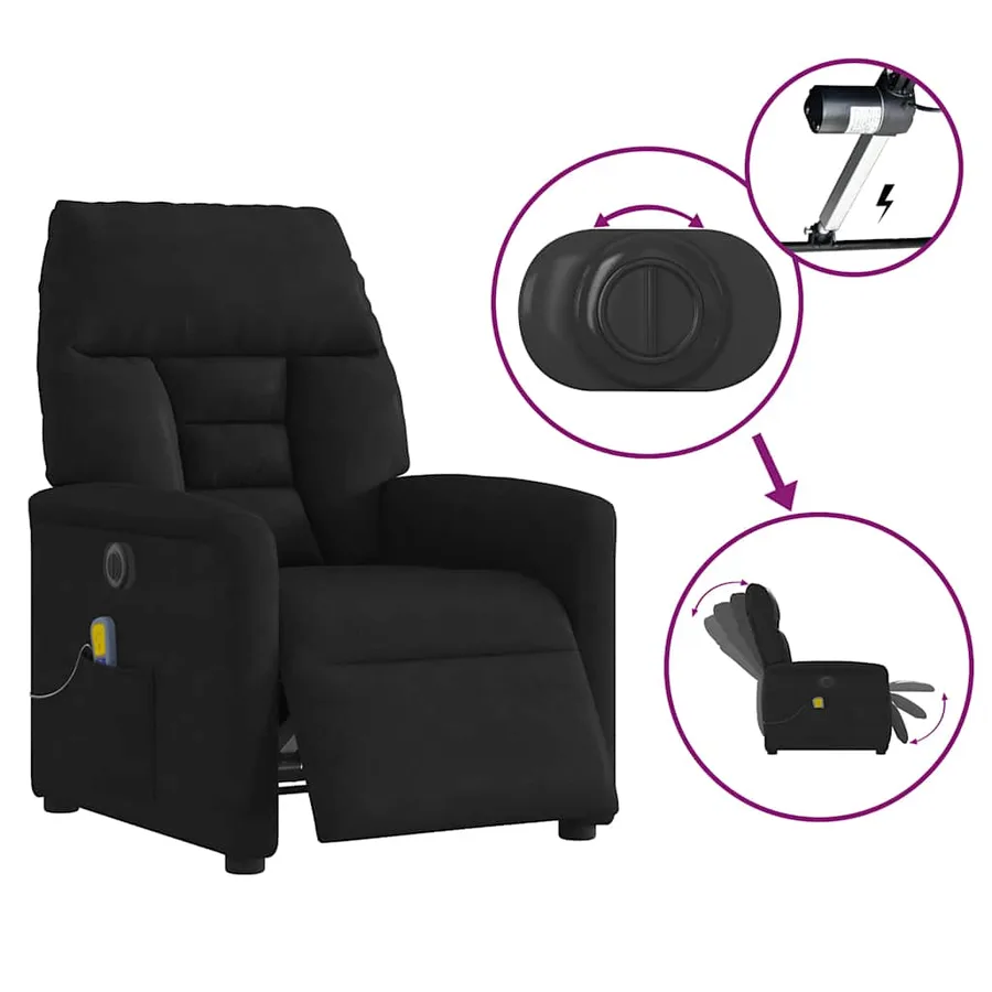 Fauteuil inclinable de massage électrique noir tissu microfibre - 8